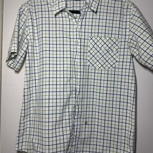 EUC Etnies Blue & Green Plaid White Button Up Shirt Mens size Large